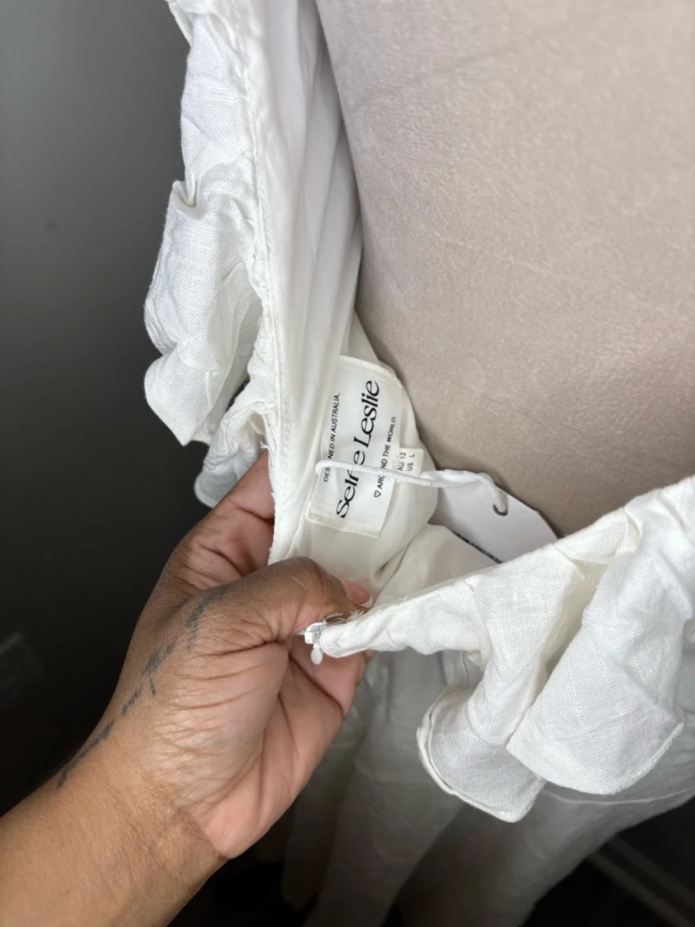 White Ruffled V-Neck linen Maxi Dress - Picture 3 of 3